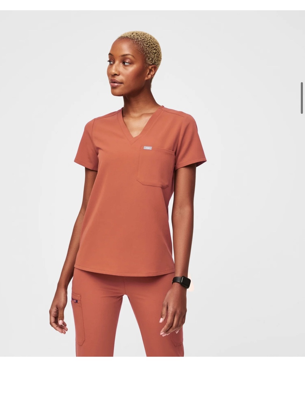Figs Caterina Scrub Top in Terracotta